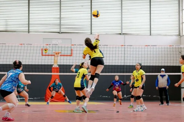 female volleyball player spiking